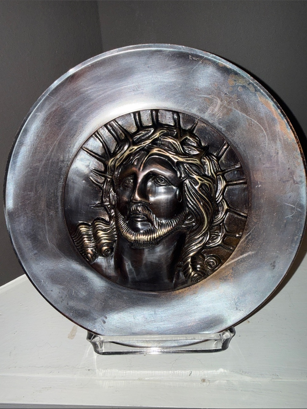 Metal Jesus Wall Plaque - Bronze and Silver Tones